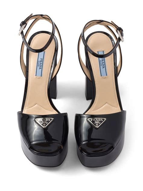 prada high-heeled patent leather sandals|prada chunky heel sandal.